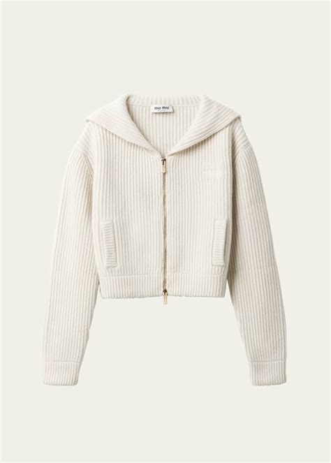 miu miu zip up cardigan|miumiu cashmere sweater.